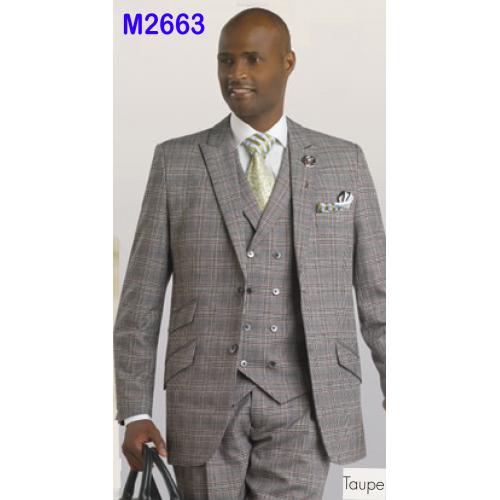 E. J. Samuel Taupe Checker Vested Suit M2663